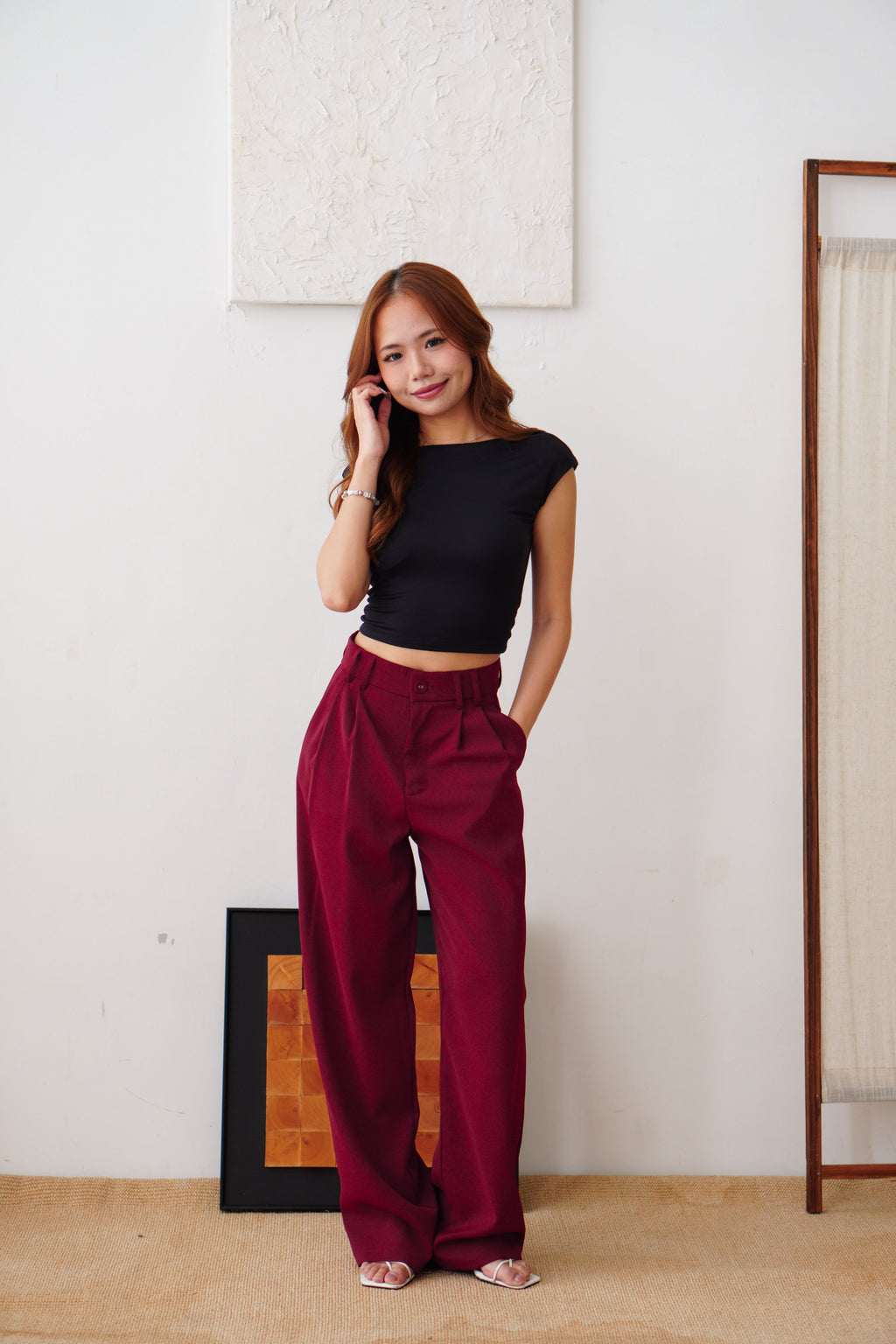 Clara Wide Legged Pants by Bash in Cherry Red