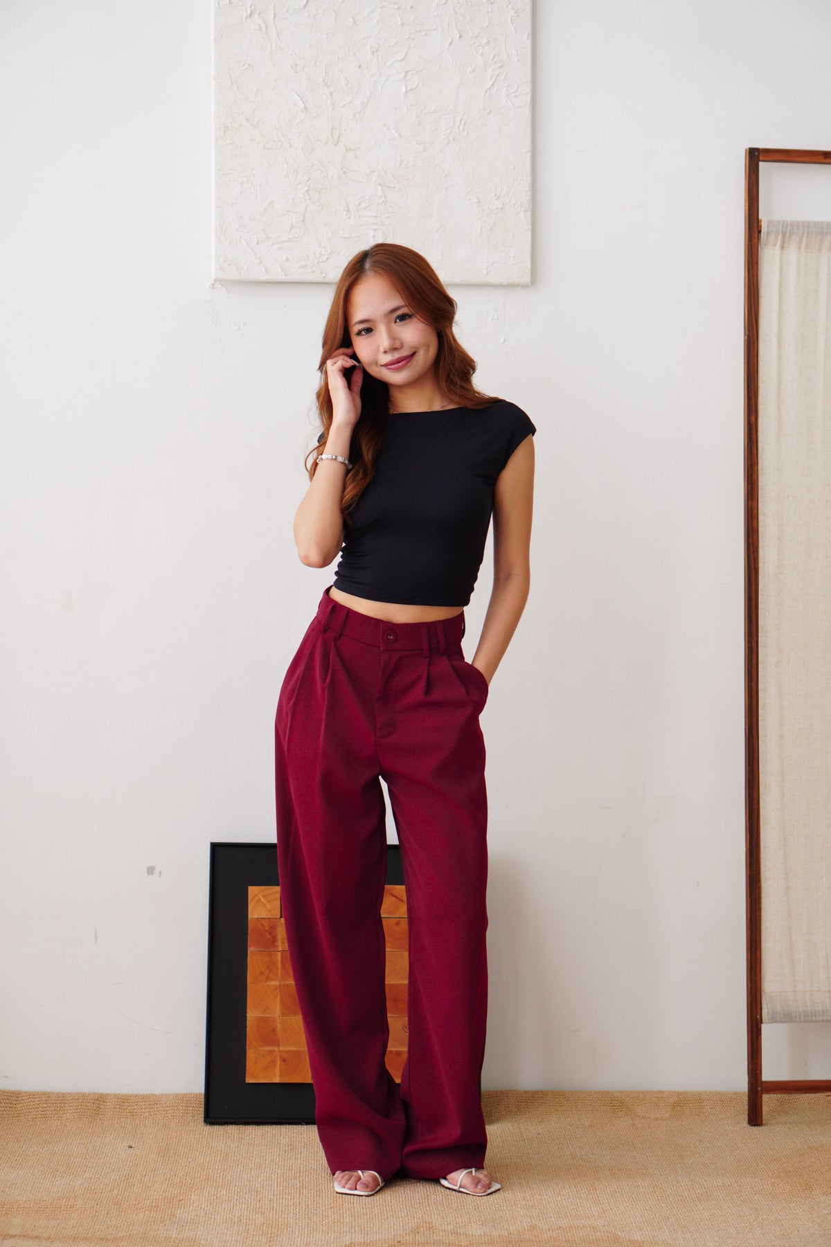 Clara Wide Legged Pants by Bash in Cherry Red