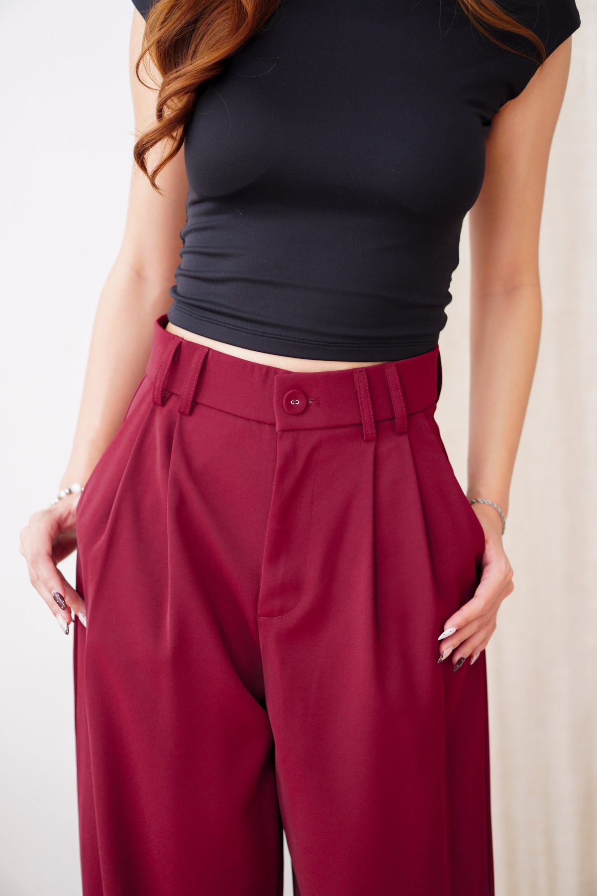 Clara Wide Legged Pants by Bash in Cherry Red