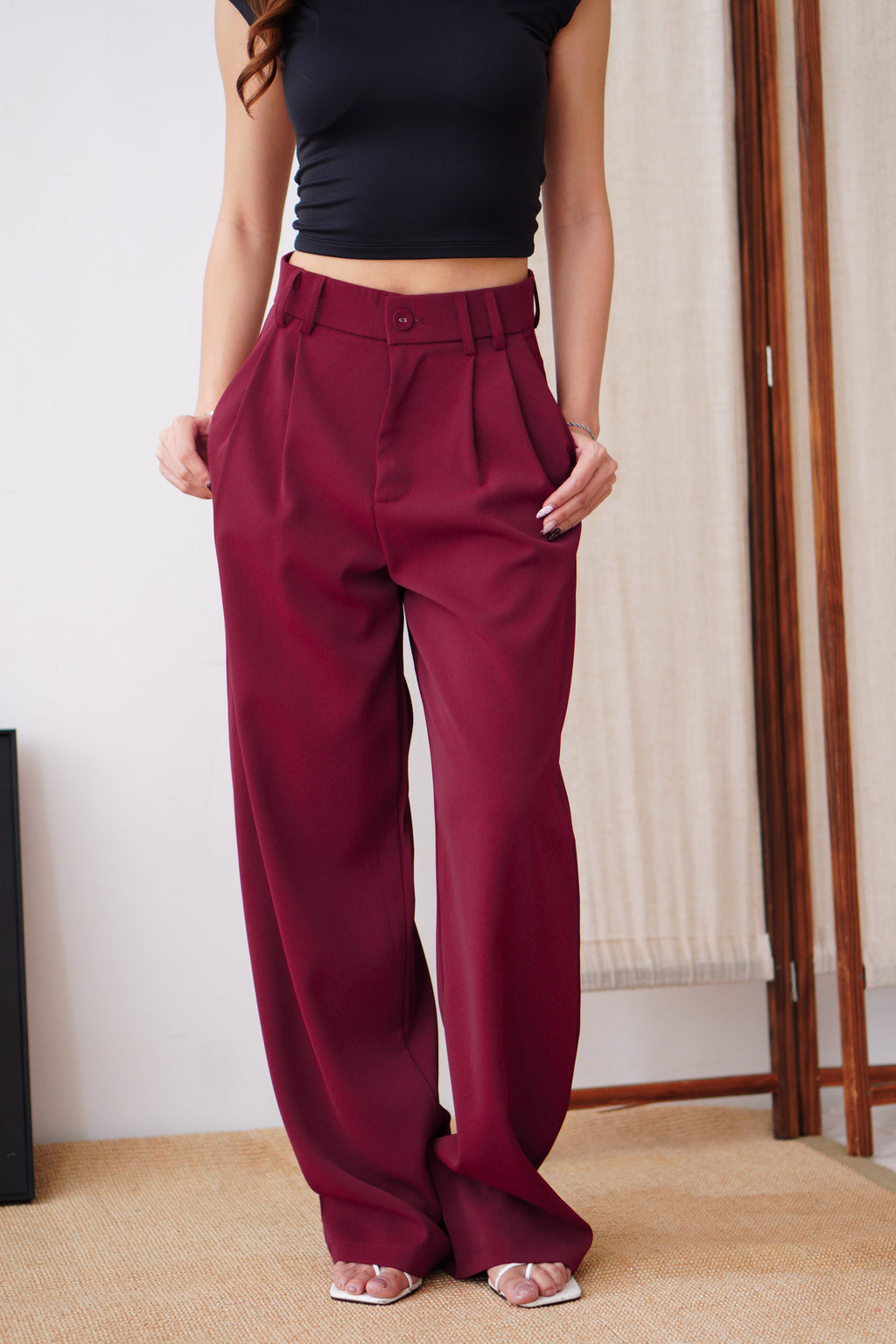 Clara Wide Legged Pants by Bash in Cherry Red