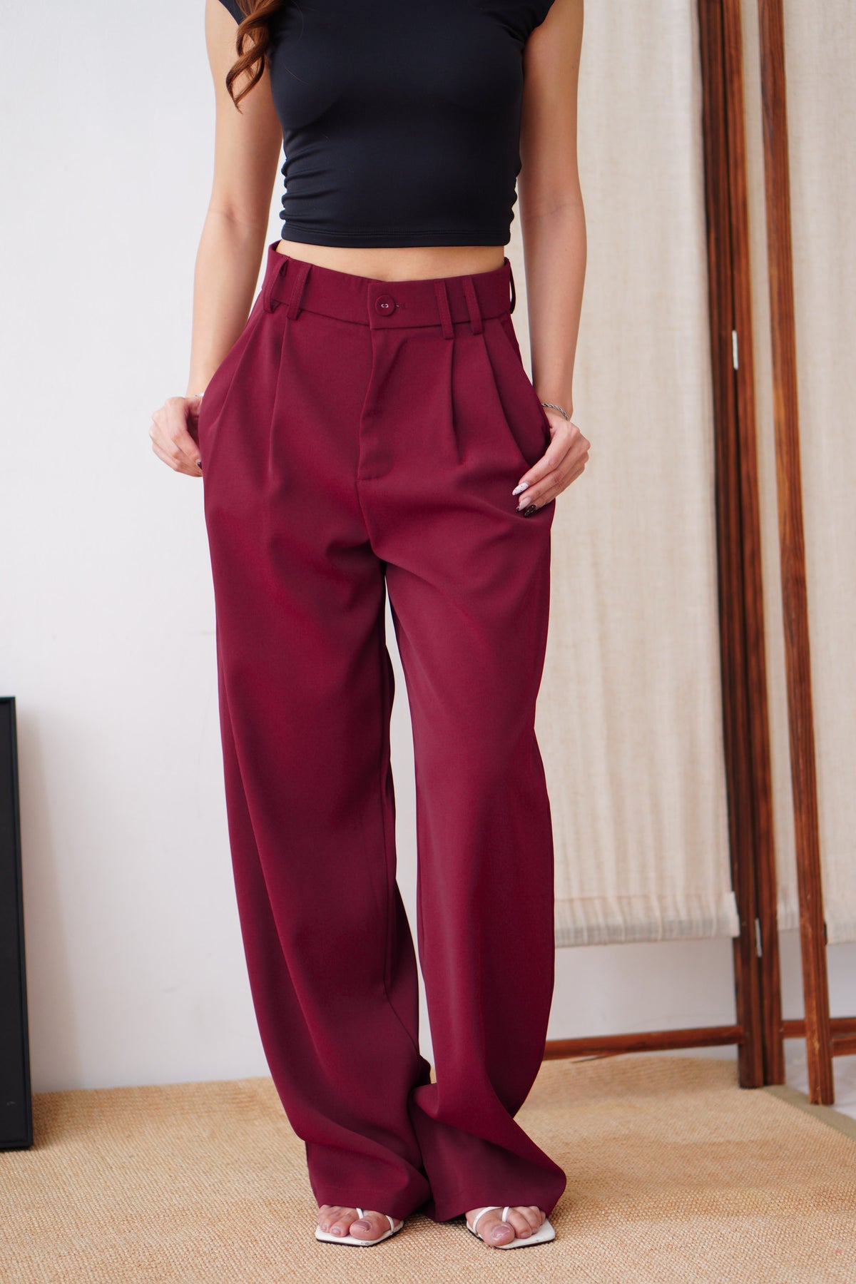 Clara Wide Legged Pants by Bash in Cherry Red