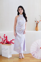 Zi Ru Halter Neck Satin Cheongsam with Pearls in Light Purple