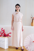 Zhi Yu Plain Cheongsam 2 Piece Skirt Set in Light Pink