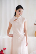 Zhi Yu Plain Cheongsam 2 Piece Skirt Set in Light Pink