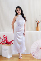 Zi Ru Halter Neck Satin Cheongsam with Pearls in Light Purple