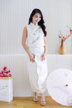 (Premium) Bai Lu Embellished 2 Piece Cheongsam Skirt Set in White