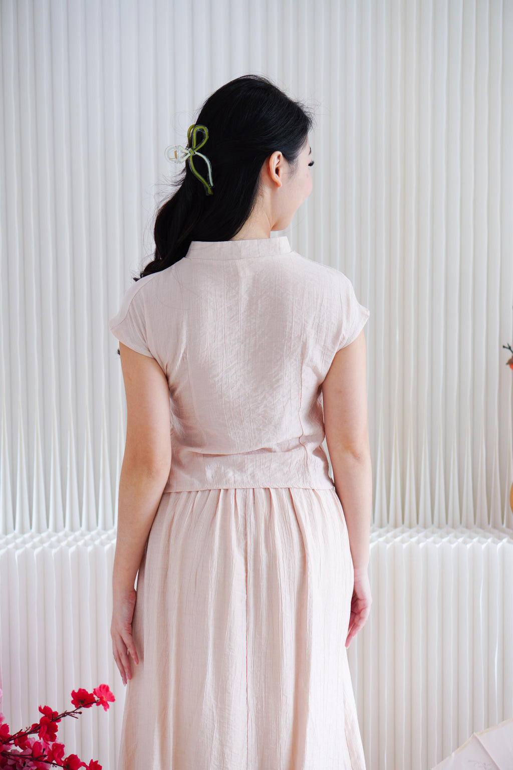 Zhi Yu Plain Cheongsam 2 Piece Skirt Set in Light Pink