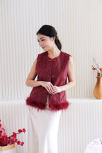 (Premium) Xi Furry Cheongsam Vest Top in Red