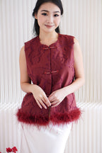 (Premium) Xi Furry Cheongsam Vest Top in Red