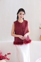 (Premium) Xi Furry Cheongsam Vest Top in Red