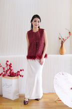 (Premium) Xi Furry Cheongsam Vest Top in Red