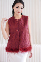 (Premium) Xi Furry Cheongsam Vest Top in Red