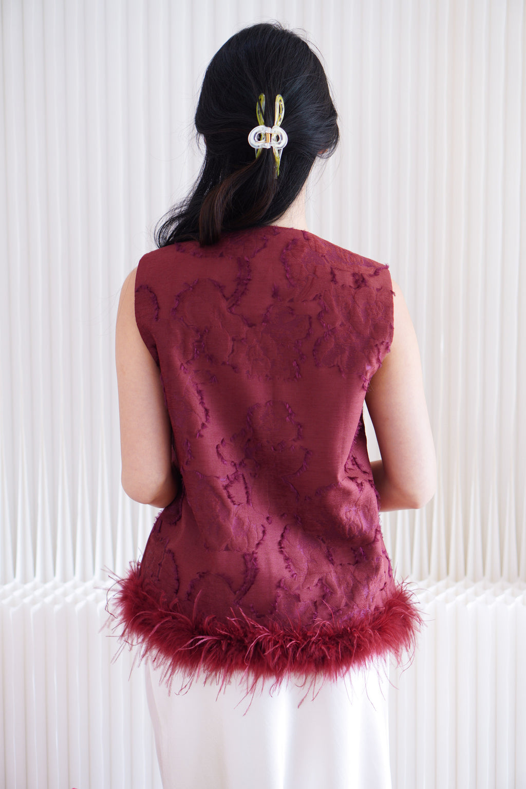 (Premium) Xi Furry Cheongsam Vest Top in Red