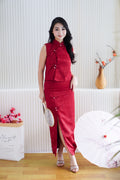 Mu Ning 2 Piece Cheongsam Skirt Set in Red