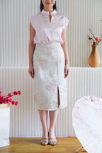 (Premium) Sui Jacquard Cheongsam Midi Skirt with Slit in Pink