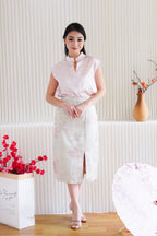 (Premium) Sui Jacquard Cheongsam Midi Skirt with Slit in Pink