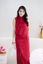 Mu Ning 2 Piece Cheongsam Skirt Set in Red