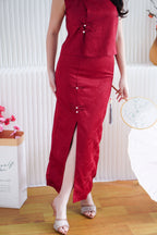 Mu Ning 2 Piece Cheongsam Skirt Set in Red