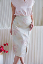 (Premium) Sui Jacquard Cheongsam Midi Skirt with Slit in Pink