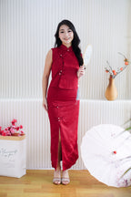 Mu Ning 2 Piece Cheongsam Skirt Set in Red