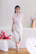 (Premium) Sui Jacquard Cheongsam Midi Skirt with Slit in Pink