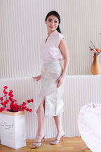 (Premium) Sui Jacquard Cheongsam Midi Skirt with Slit in Pink
