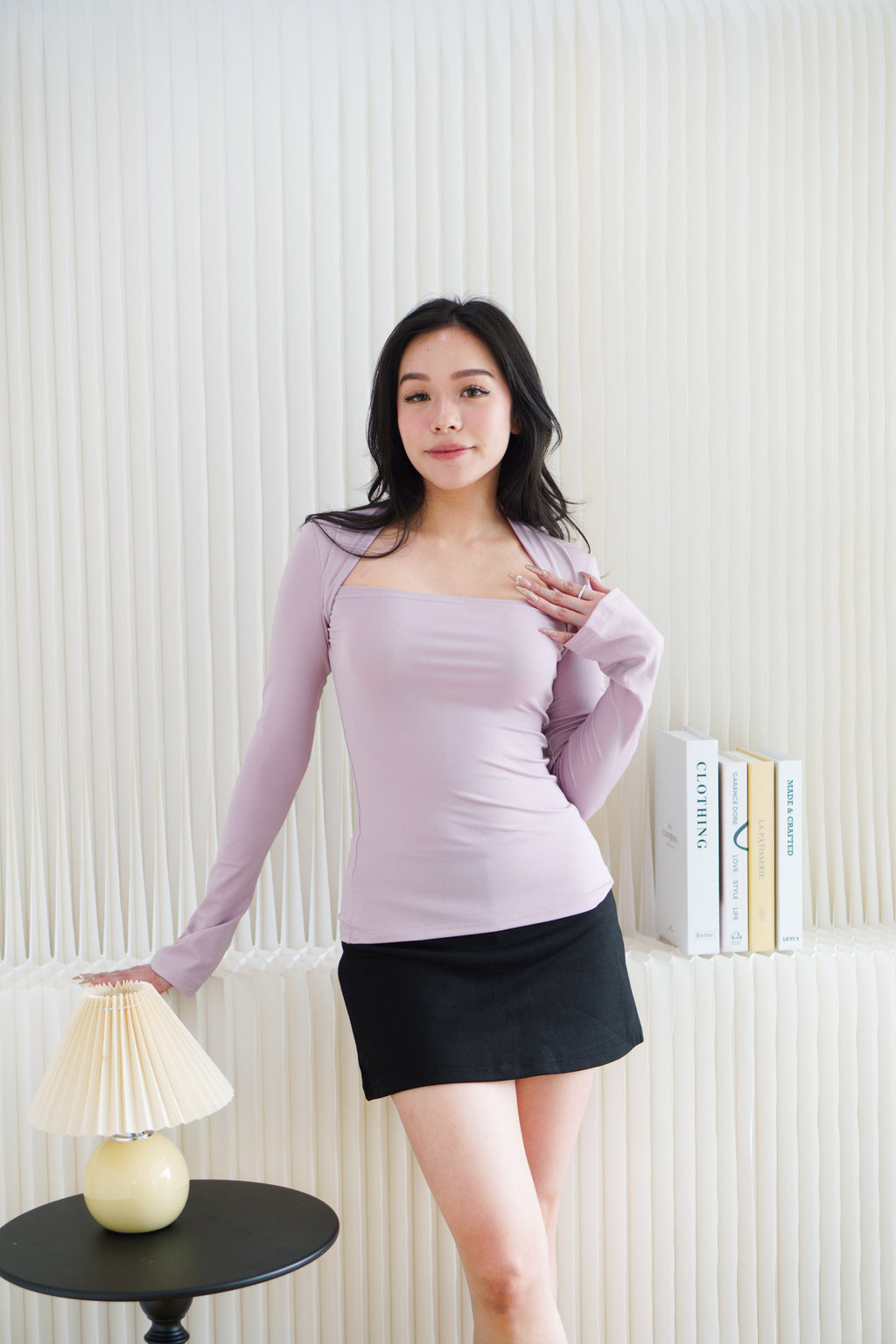Kova Queen Anne Neckline Long Sleeve Top in Purple
