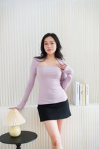 Kova Queen Anne Neckline Long Sleeve Top in Purple