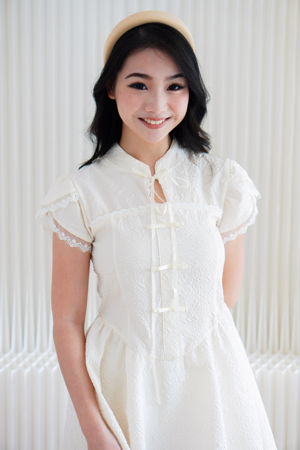 Kai Le Modern Cheongsam A-Line Mini Dress in Cream