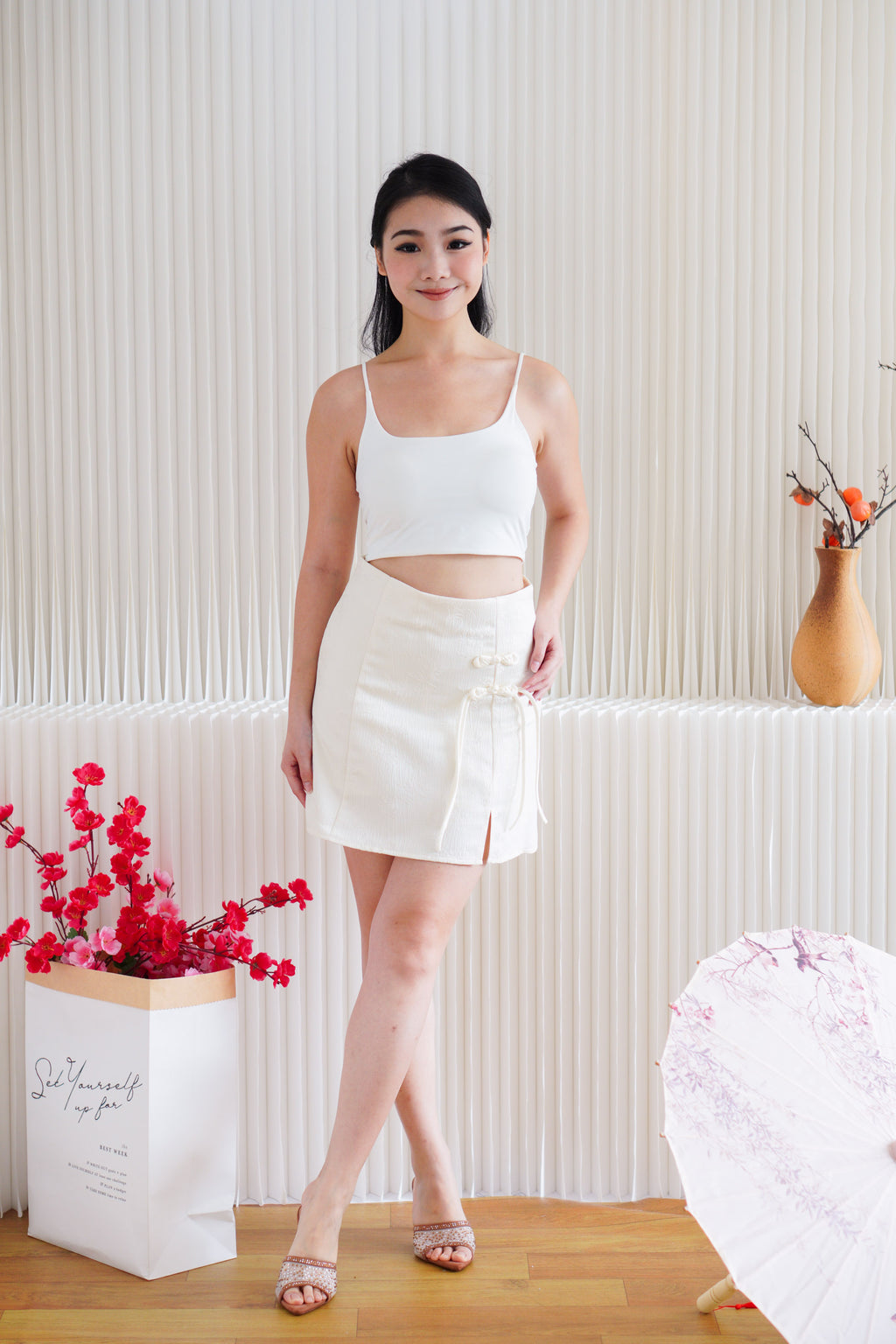 Feiya Cheongsam Mini Skirt in Cream