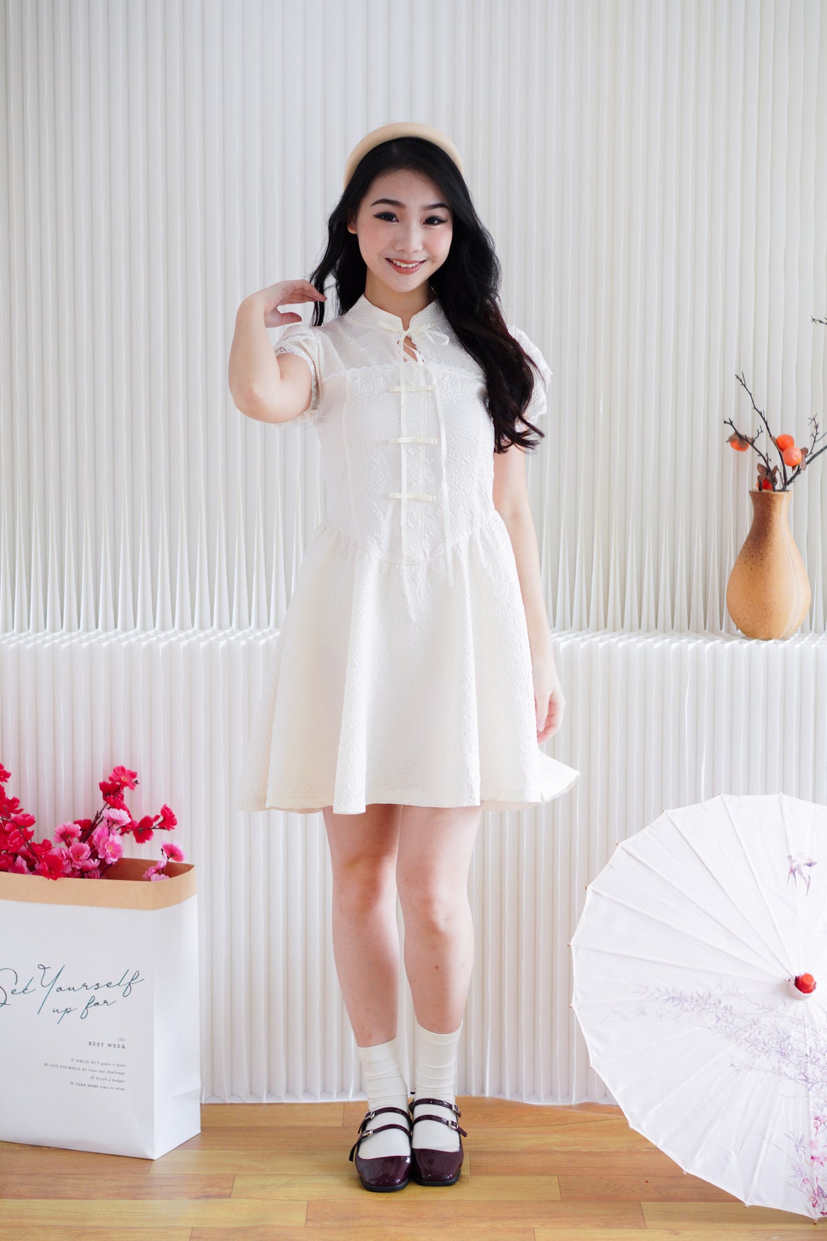 Kai Le Modern Cheongsam A-Line Mini Dress in Cream