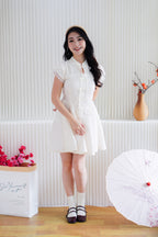 Kai Le Modern Cheongsam A-Line Mini Dress in Cream