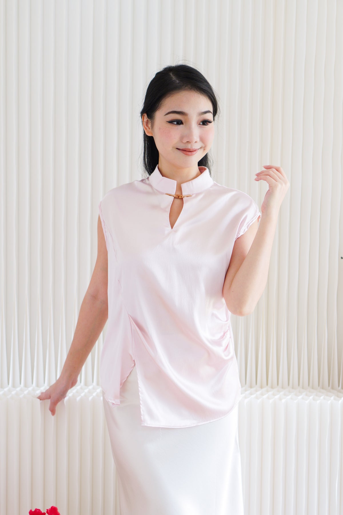 Ping Ni Cheongsam Satin Top in Pink
