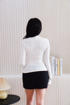 Kova Queen Anne Neckline Long Sleeve Top in White