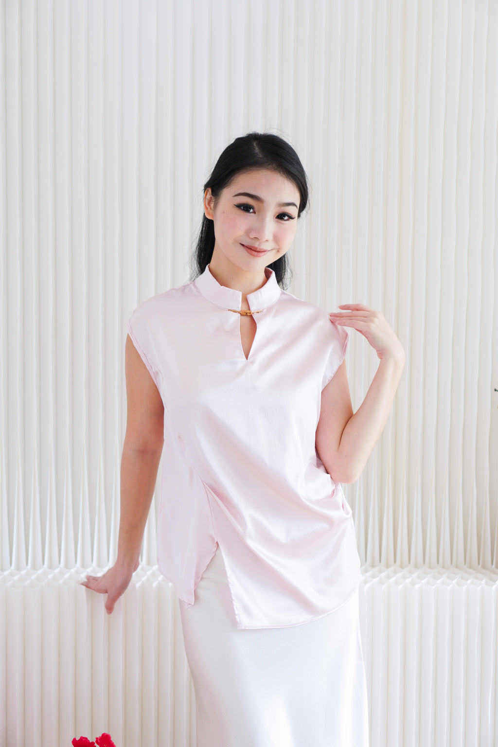 Ping Ni Cheongsam Satin Top in Pink
