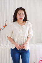 Xin Eyelet Lace Babydoll Top in Cream