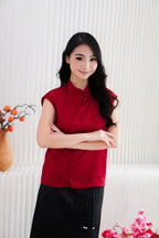 Jing Xi Cheongsam Satin Top in Red
