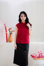 Jing Xi Cheongsam Satin Top in Red