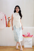 Cher Cheongsam Midi Skirt in Light Blue