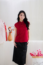 Jing Xi Cheongsam Satin Top in Red