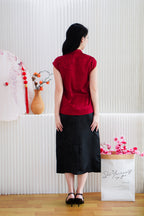 Jing Xi Cheongsam Satin Top in Red