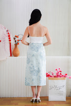 Cher Cheongsam Midi Skirt in Light Blue