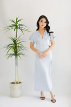 Ophie Deep V Satin Maxi Dress in Blue