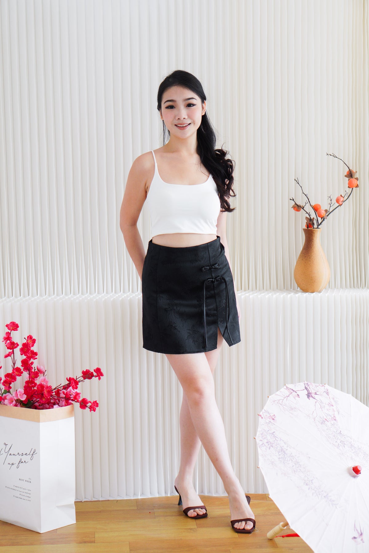 Feiya Cheongsam Mini Skirt in Black
