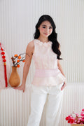 Xin Yao High Neck Peplum Top in Pink