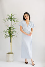 Ophie Deep V Satin Maxi Dress in Blue
