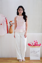 Xin Yao High Neck Peplum Top in Pink