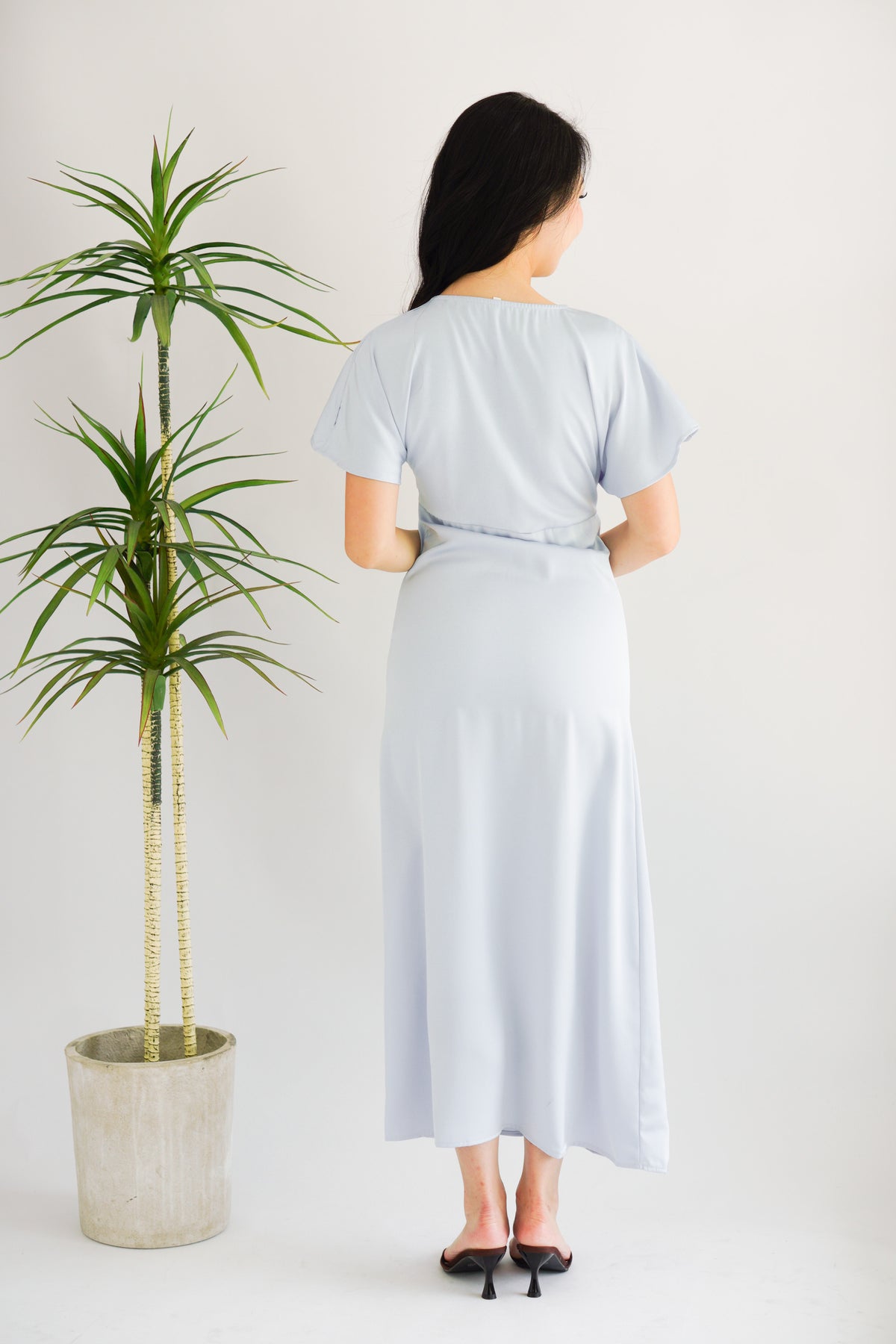 Ophie Deep V Satin Maxi Dress in Blue