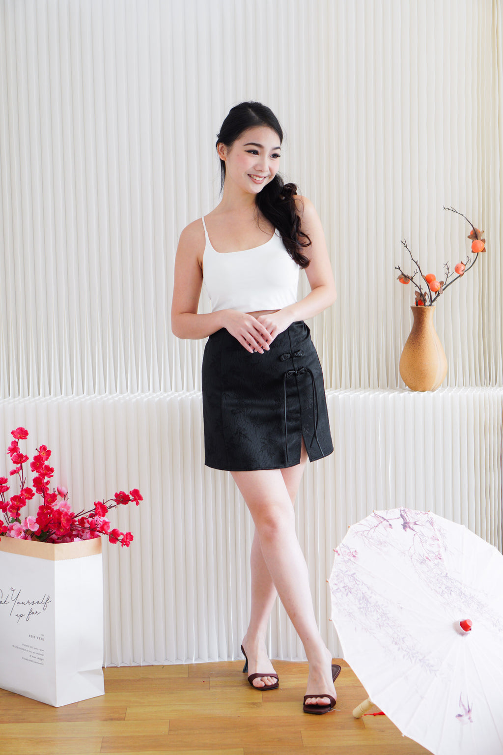 Feiya Cheongsam Mini Skirt in Black