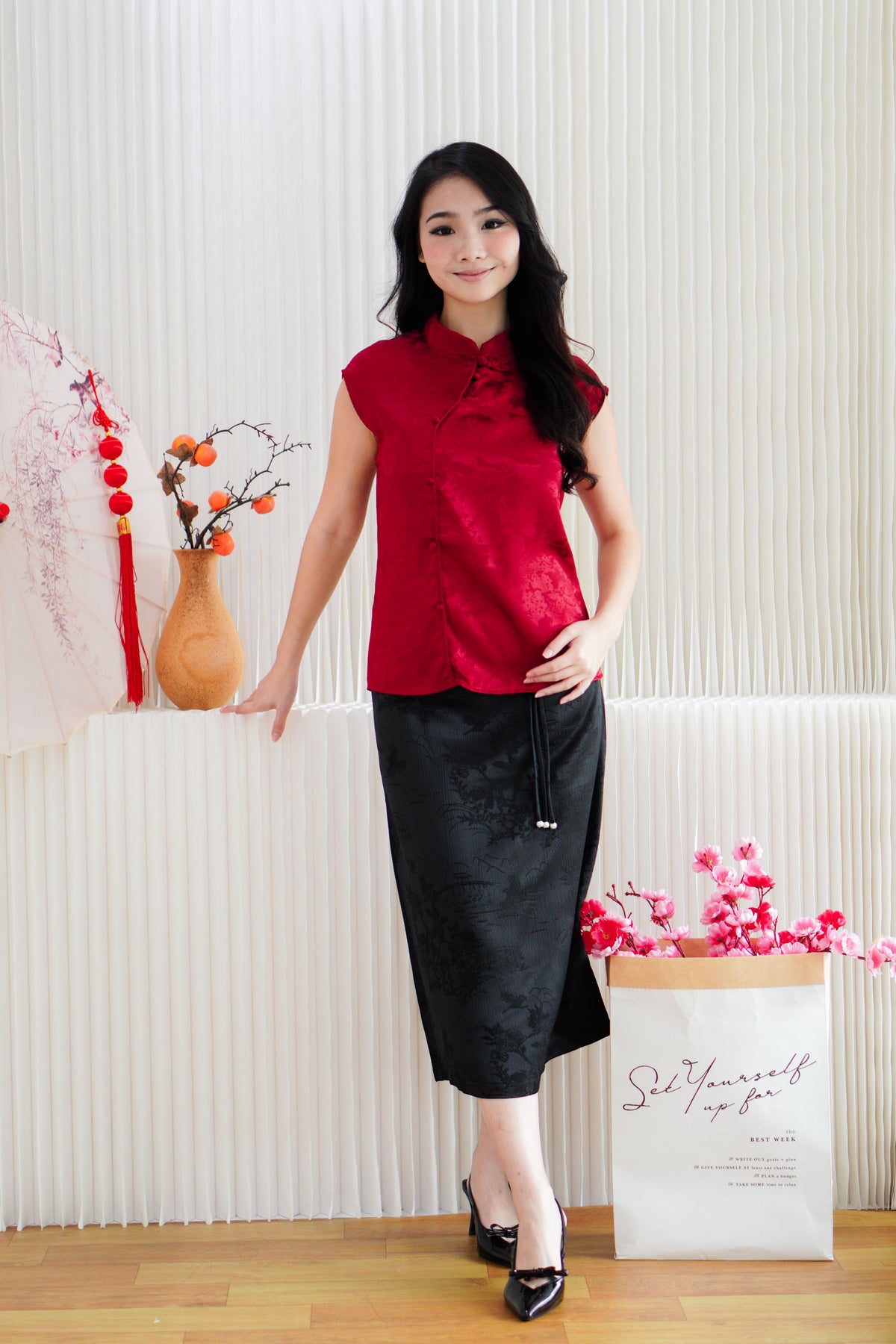 Cher Cheongsam Midi Skirt in Black